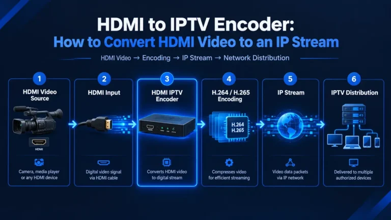 HDMI to IPTV encoder workflow from HDMI video source to IP stream